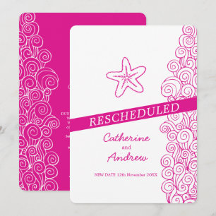 Starfish sea swirl pink beach wedding rescheduled invitation