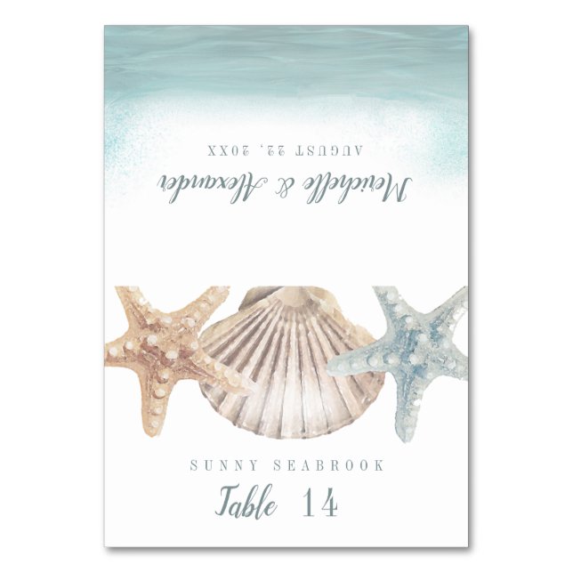 Starfish Seashell Beach Wedding Place Card (Front)