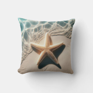 Starfish Seashell Beige Tropical Beach Ocean Throw Pillow