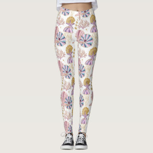 Starfish Seashell Blue Purple Pink Ocean Nautical  Leggings