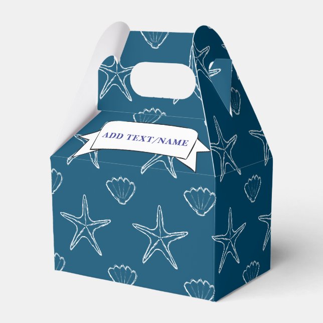 Starfish Seashell Pattern On Ocean Blue Custom Favor Box (Front Side)