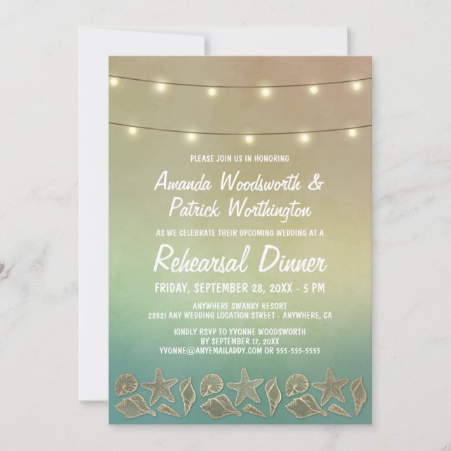 Starfish + Seashell Rehearsal Dinner Invitations (Front)