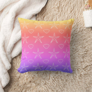 Starfish Seashell Sketch Pattern On Pastel Colours Throw Pillow