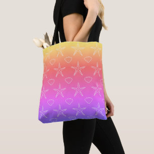 Starfish Seashell Sketch Pattern On Pastel Colours Tote Bag