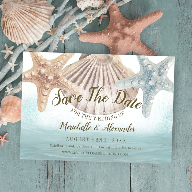 Starfish Seashell Tropical Beach Wedding Save The Date (Creator Uploaded)