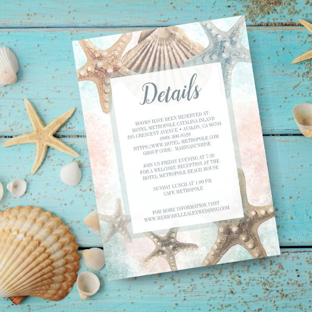Starfish Seashell Tropical Wedding Guest Details Enclosure Card (Creator Uploaded)