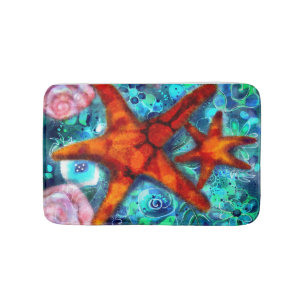 Starfish Seashells Beach Coastal Nautical Abstract Bath Mat