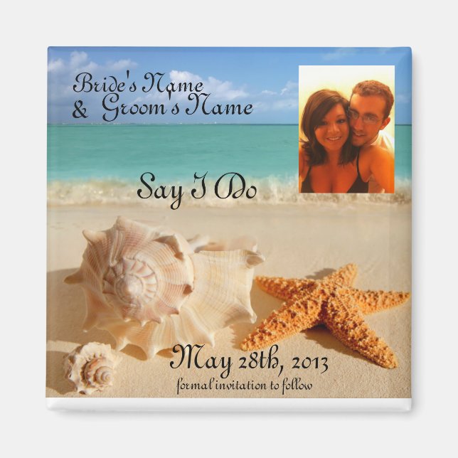 Starfish&Seashells beach save the date pic magnet (Front)