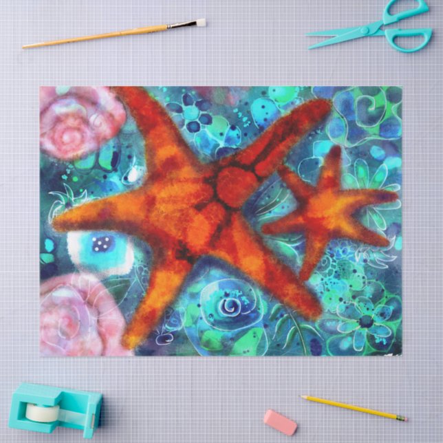 Starfish & Seashells Coastal Nautical Decoupage Tissue Paper (Craft)