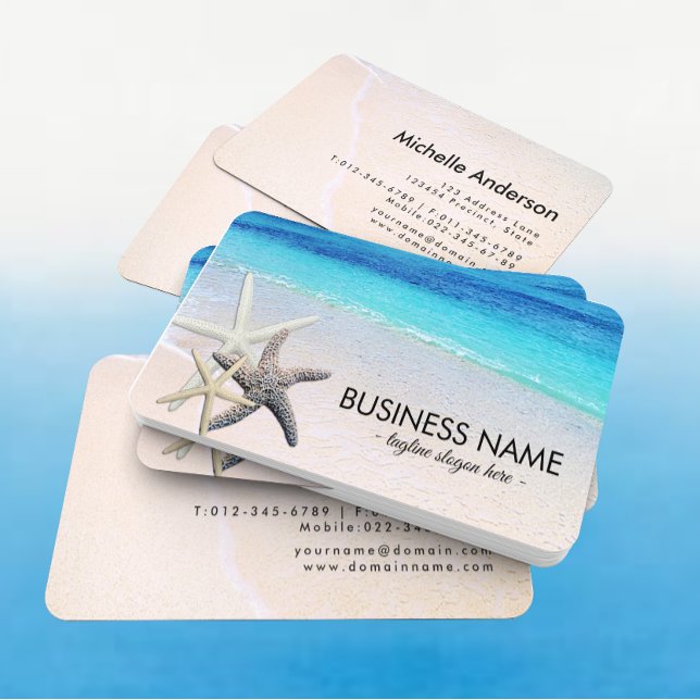 Starfish Seashells on Beautiful Beach Custom Business Card (Creator Uploaded)