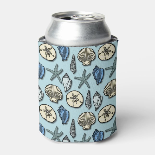Starfish Seashells Pretty Nautical Beach Pattern Can Cooler (Can Front)