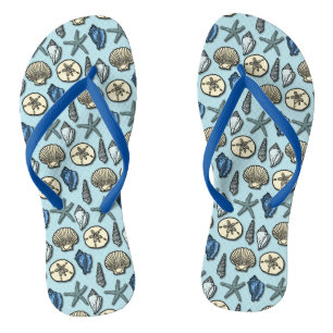 Starfish Seashells Pretty Nautical Beach Pattern Flip Flops