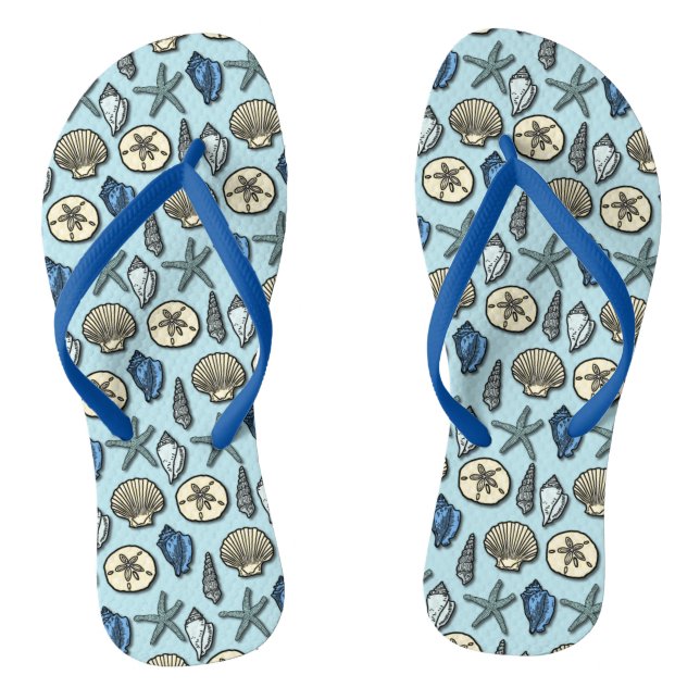 Starfish Seashells Pretty Nautical Beach Pattern Flip Flops (Footbed)