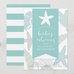 Starfish & Seashells Turquoise Virtual Baby Shower Invitation