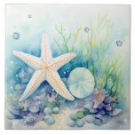 Starfish Seaweed Watercolor Under The Sea Tile<br><div class="desc">Perfect for adding a touch of seaside charm to your home decor or as a thoughtful gift for beach lovers.</div>