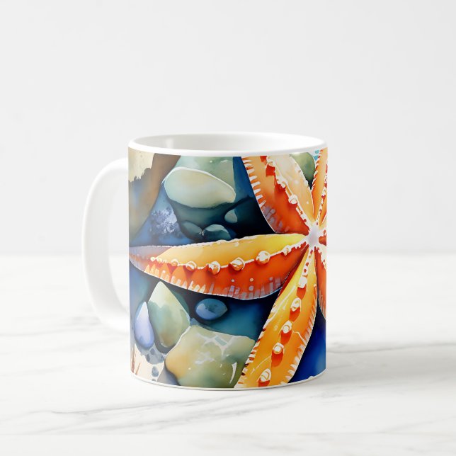 Starfish Serenity Watercolor Coffee Mug (Front Left)