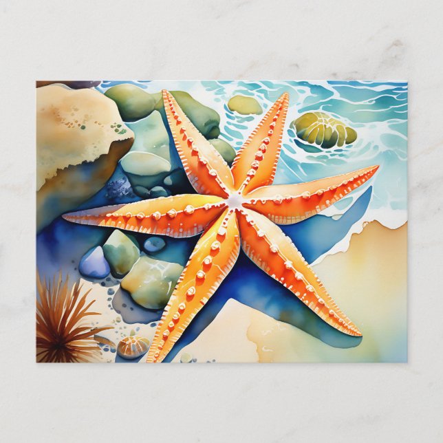 Starfish Serenity Watercolor Postcard (Front)