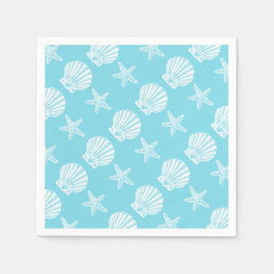 Starfish shell beach theme blue napkin