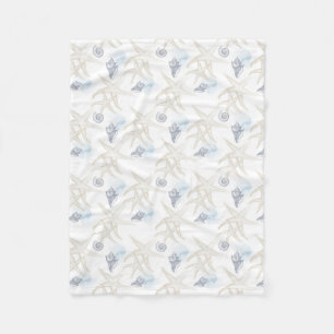 Starfish Shell White Blue Beach Fleece Blanket