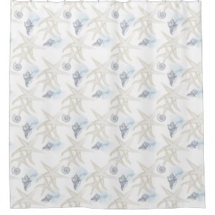 Starfish Shell White Blue Beach Shower Curtain