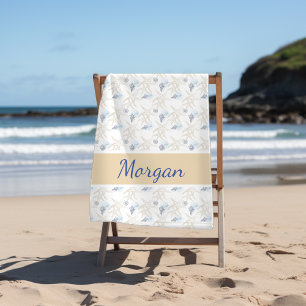 Starfish Shell White Blue Personalized Beach Towel