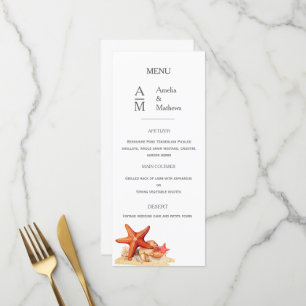 Starfish shells beach nautical wedding Flat Menu