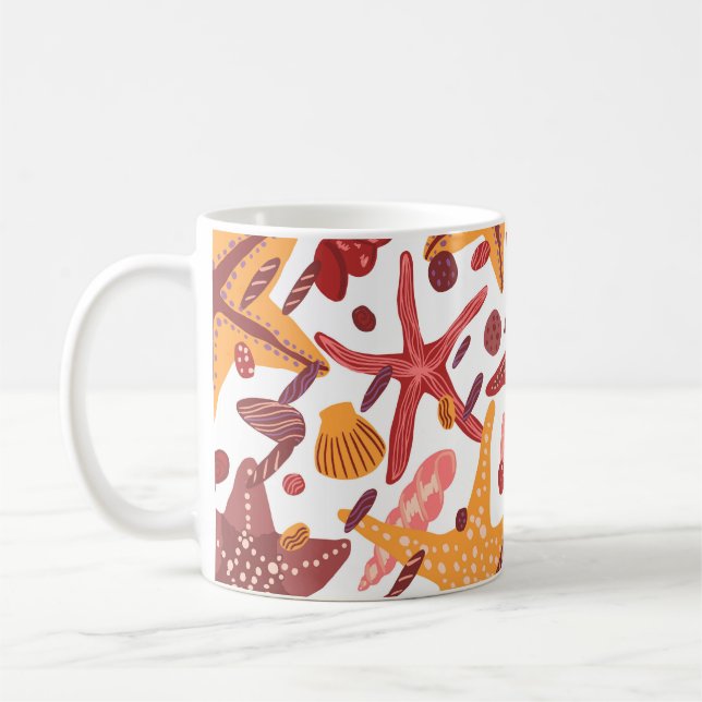 Starfish Shells: Scandinavian Sea Pattern Coffee Mug (Left)