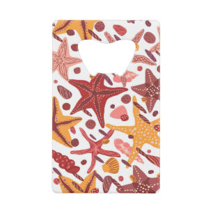 Starfish Shells: Scandinavian Sea Pattern Credit Card Bottle Opener