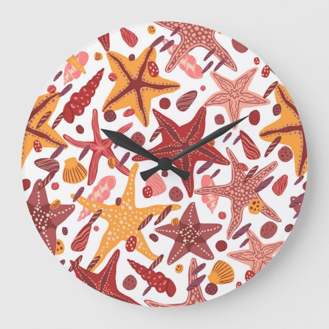 Starfish Shells: Scandinavian Sea Pattern Large Clock (Front)