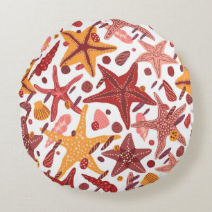 Starfish Shells: Scandinavian Sea Pattern Round Pillow