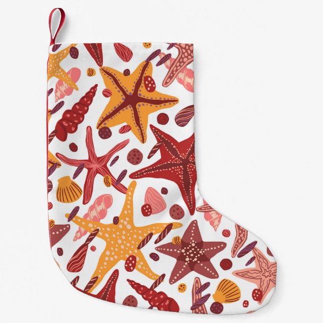 Starfish Shells: Scandinavian Sea Pattern Small Christmas Stocking (Front)