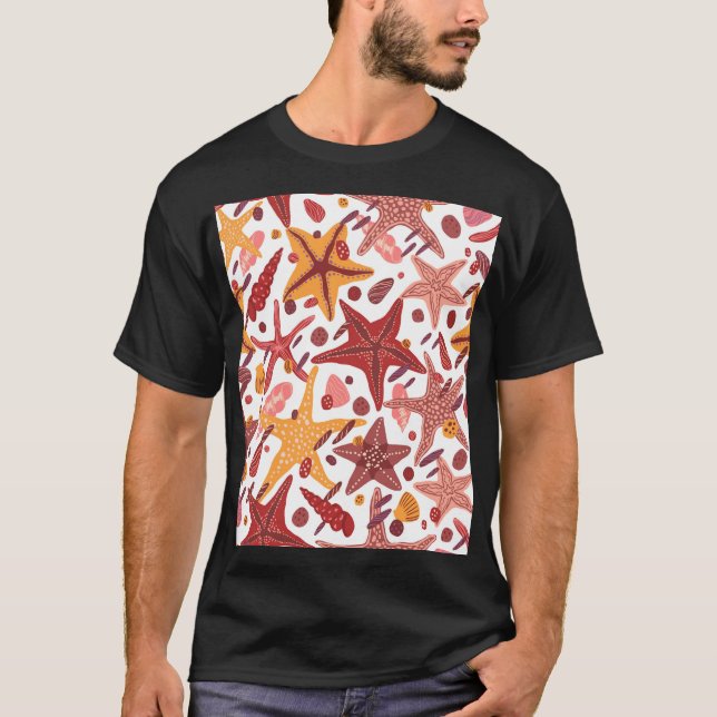 Starfish Shells: Scandinavian Sea Pattern T-Shirt (Front)