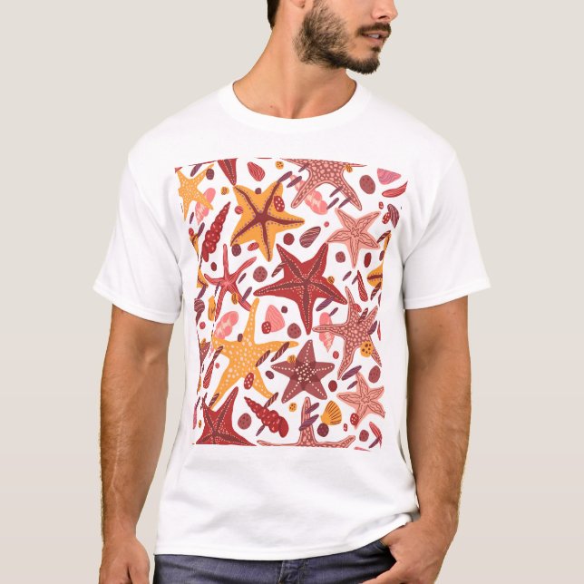 Starfish Shells: Scandinavian Sea Pattern T-Shirt (Front)