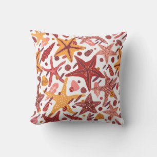 Starfish Shells: Scandinavian Sea Pattern Throw Pillow