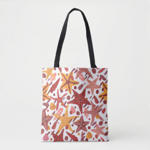 Starfish Shells: Scandinavian Sea Pattern Tote Bag