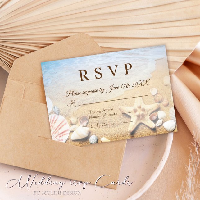 Starfish Shells Tropical Beach Wedding Carte RSVP (Créateur téléchargé)