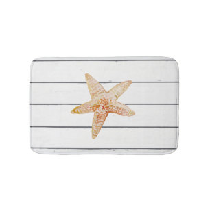 Starfish Shiplap Beach Painting Bath Mat