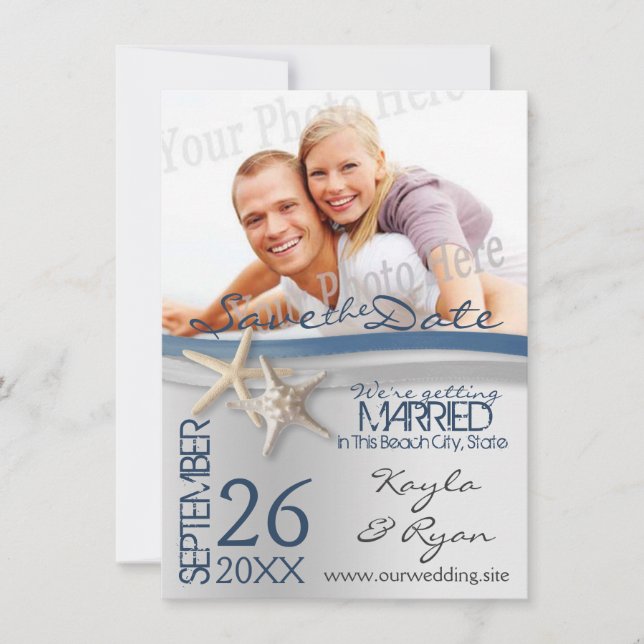 Starfish Silver and Blue Ribbon Save the Date (Front)