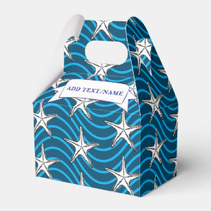 Starfish Sketch Blue Wave Patterns Custom Name Favor Box