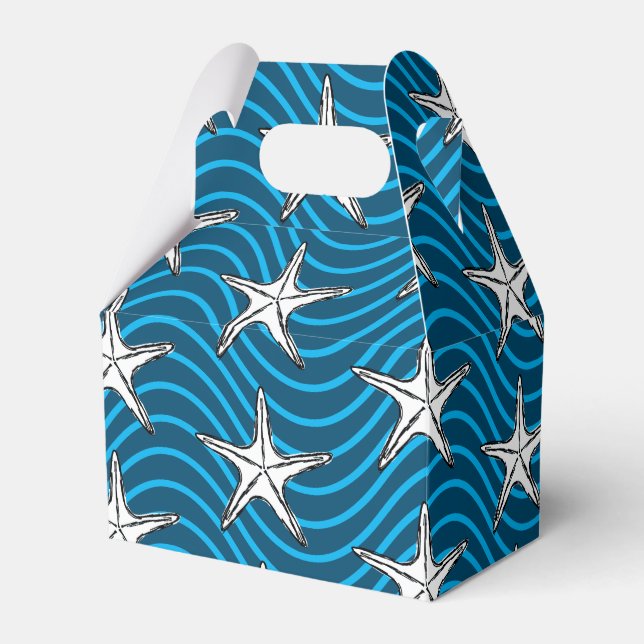 Starfish Sketch Blue Wave Patterns Favor Box (Front Side)