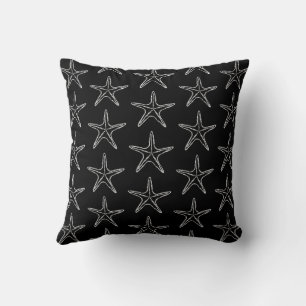 Starfish Sketch Pattern On Black Throw Pillow
