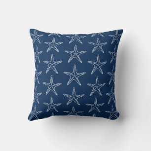 Starfish Sketch Pattern On Blue Throw Pillow