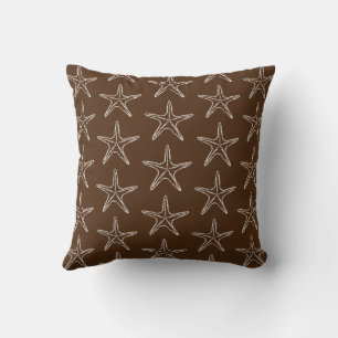 Starfish Sketch Pattern On Dark Brown Throw Pillow