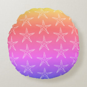 Starfish Sketch Pattern On Pastel Colours Round Pillow