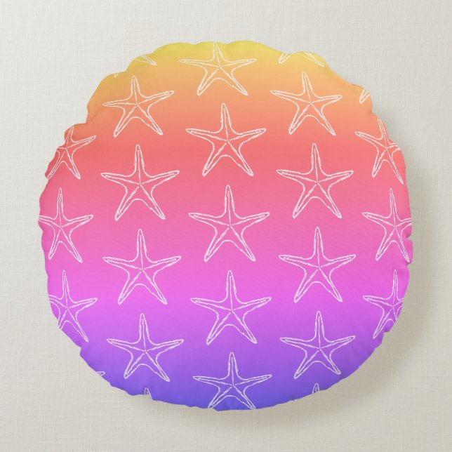 Starfish Sketch Pattern On Pastel Colours Round Pillow (Front)
