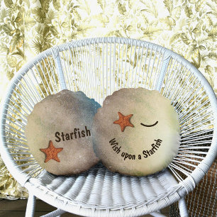 Starfish Smiling Face Winking Whimsical Round Pillow