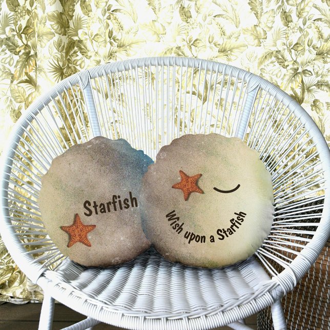 Starfish Smiling Face Winking Whimsical Round Pillow (Creator Uploaded)
