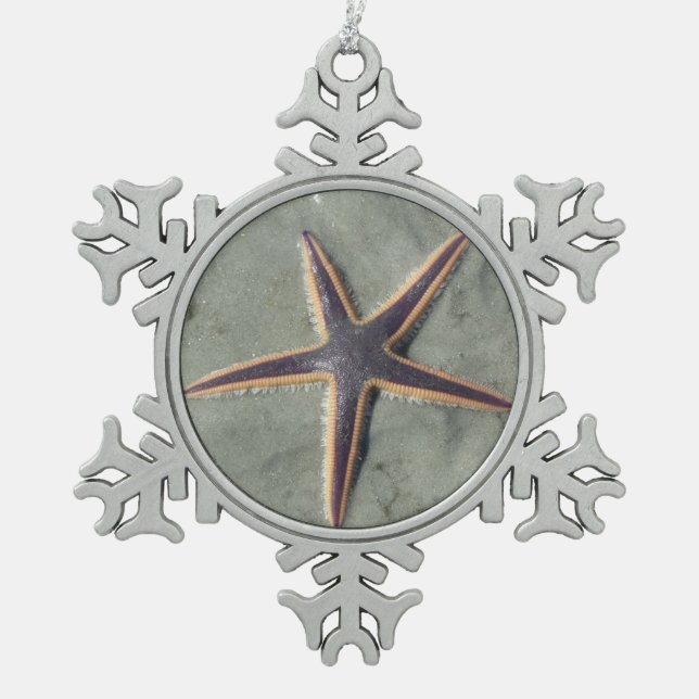 Starfish Snowflake Pewter Christmas Ornament (Front)