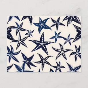 Starfish Stencil Pattern in Blue Postcard