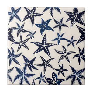 Starfish Stencil Pattern in Blue Tile
